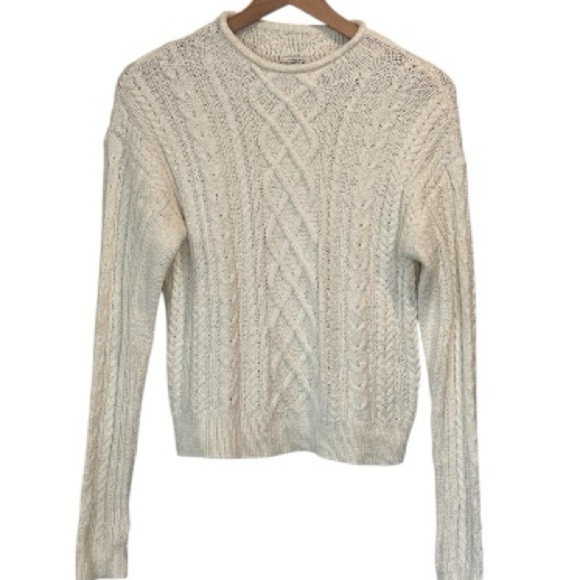 J. Crew Women's Cream/White Cable Knit Sweater, Mock Neck, Long Sleeve, Size XS - Picture 2 of 15